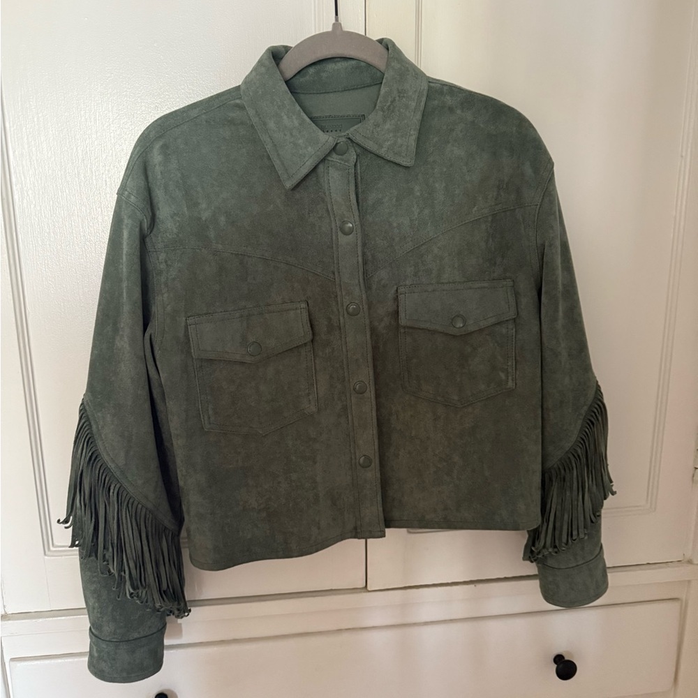 Blank NYC Olive Suede Fringe Jacket
